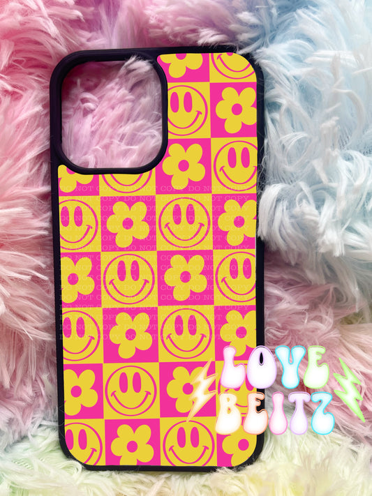 Smiley Flower Checks Case